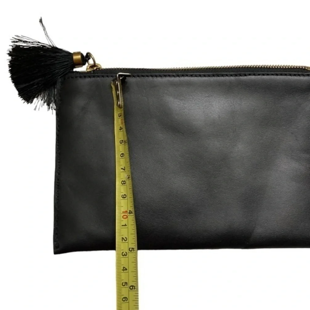 J crew leopard print and leather clutch tassel bag
